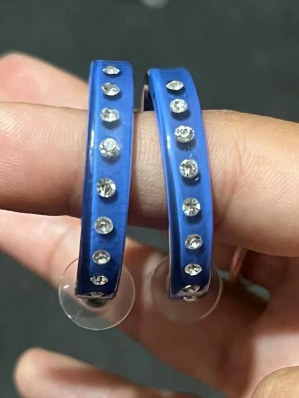 Blue Crystal Accent Hoop Earrings - Unbranded